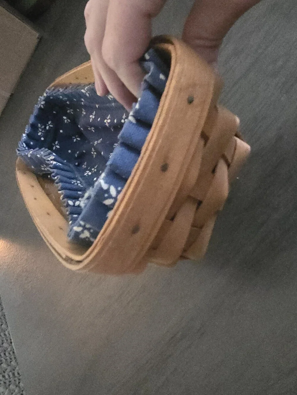Vintage 1997 Longaberger Small Cracker Basket Blue Floral Liner